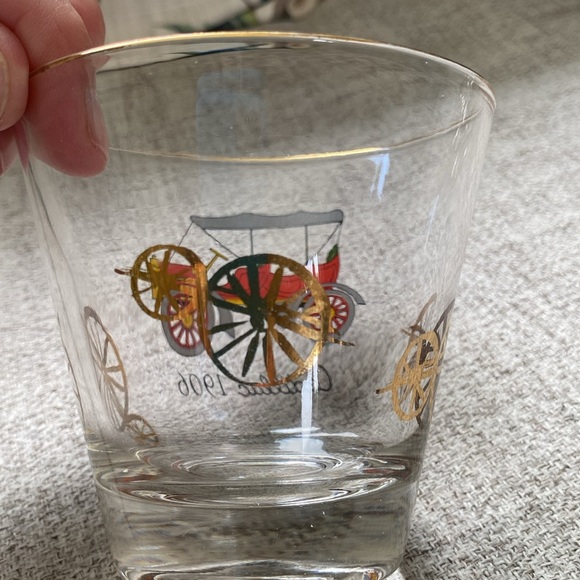 Hazel Atlas set of two cocktail lowball whiskey glasses antique cars. - Picture 5 of 11